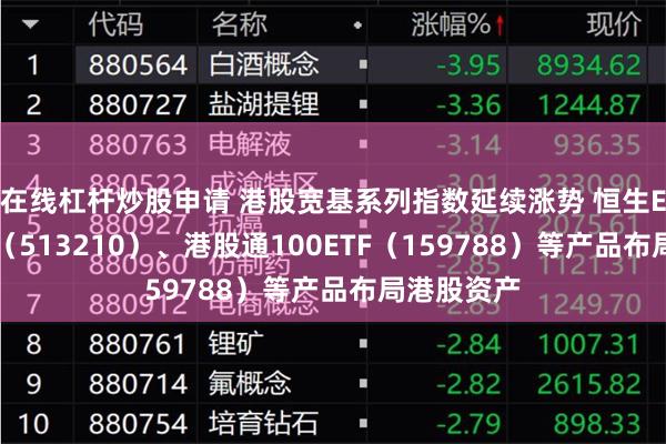 在线杠杆炒股申请 港股宽基系列指数延续涨势 恒生ETF易方达（513210）、港股通100ETF（159788）等产品布局港股资产