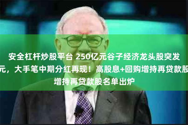 安全杠杆炒股平台 250亿元谷子经济龙头股突发！100亿元，大手笔中期分红再现！高股息+回购增持再贷款股名单出炉